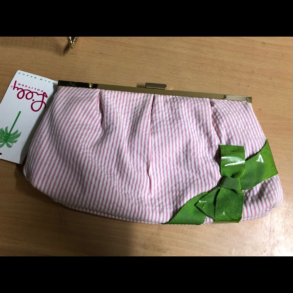 NWT Vintage Lilly Pulitzer Patio Clutch Pink/White Pin Striped